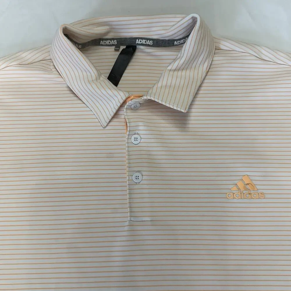 Adidas Performance Polo Shirt White and Orange Stripes Golf Casual - Mens - XL